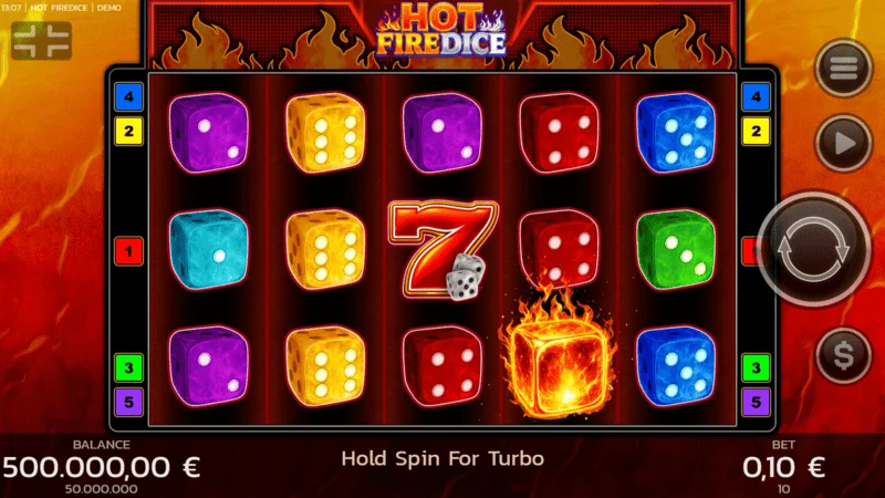 Hot Fire Dice - zaslon igre s gorućim sedmicama