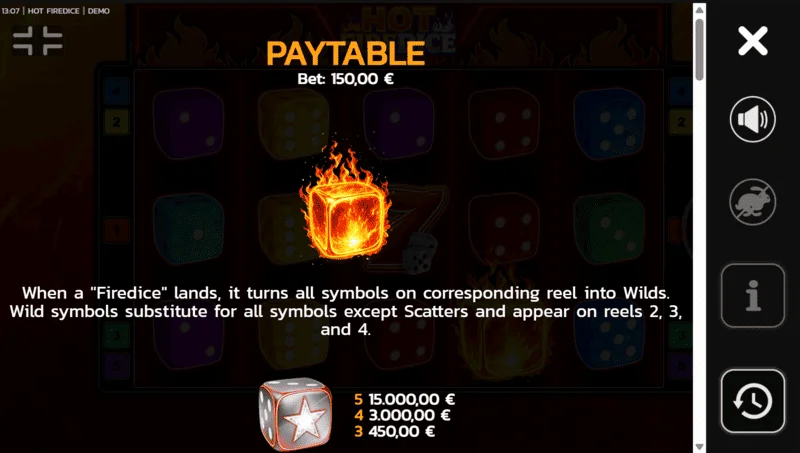 Hot Fire Dice - simboli i Scatter Pays na polju
